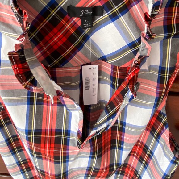 J Crew Holiday Plaid Tartan Ruffle Neck Tank - Picture 12 of 16